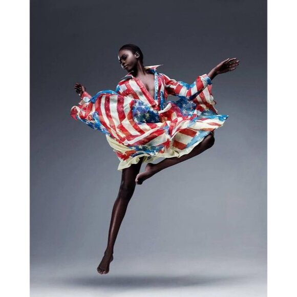 ASO CELEBS Iconic Flag Dress Silk Includes Belt RARE - Picture 7 of 10